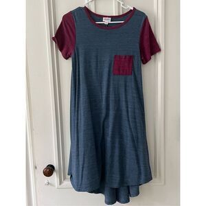 Lularoe blue heather and maroon t-shirt dress XS